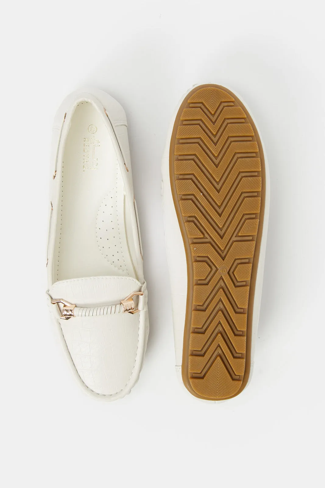 Women White Embellished Moccasin