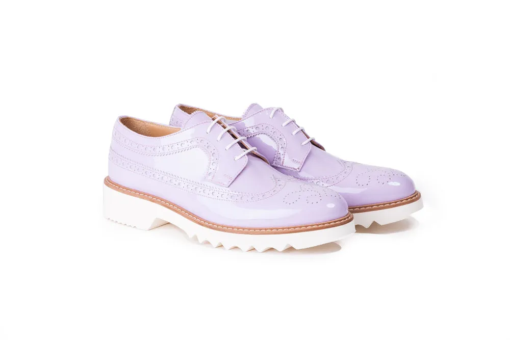 Women's Patent Light Grey & Tan Brogue Wingtip.  348 (2017)