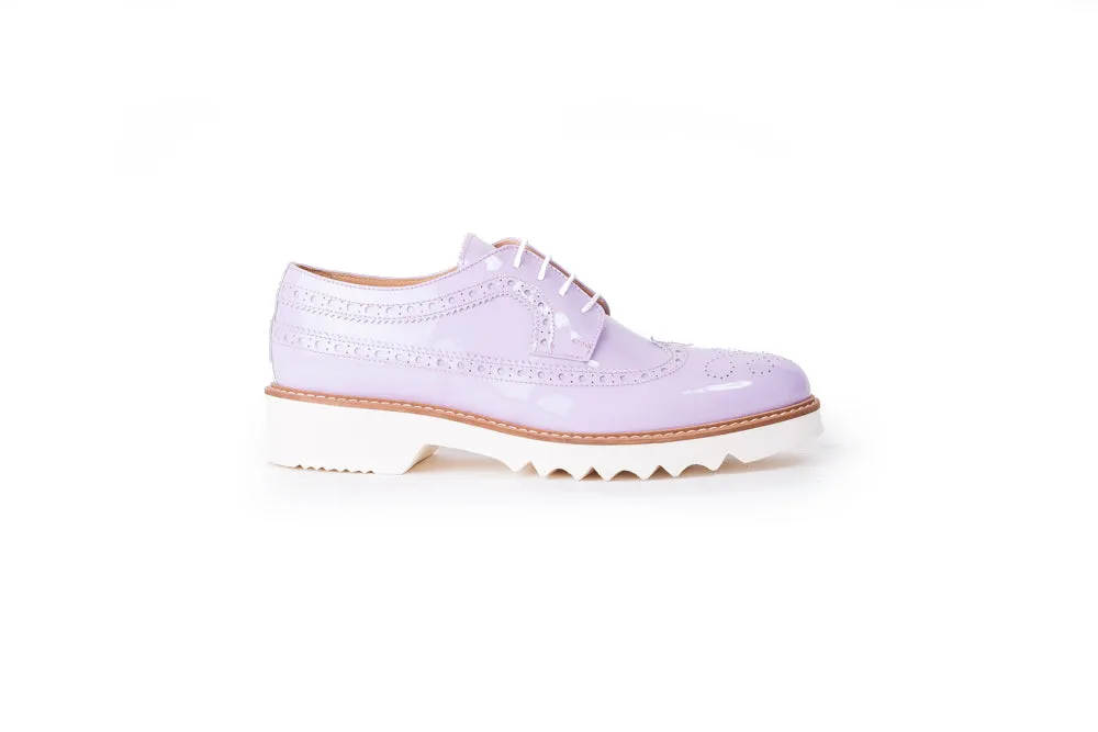 Women's Patent Light Grey & Tan Brogue Wingtip.  348 (2017)