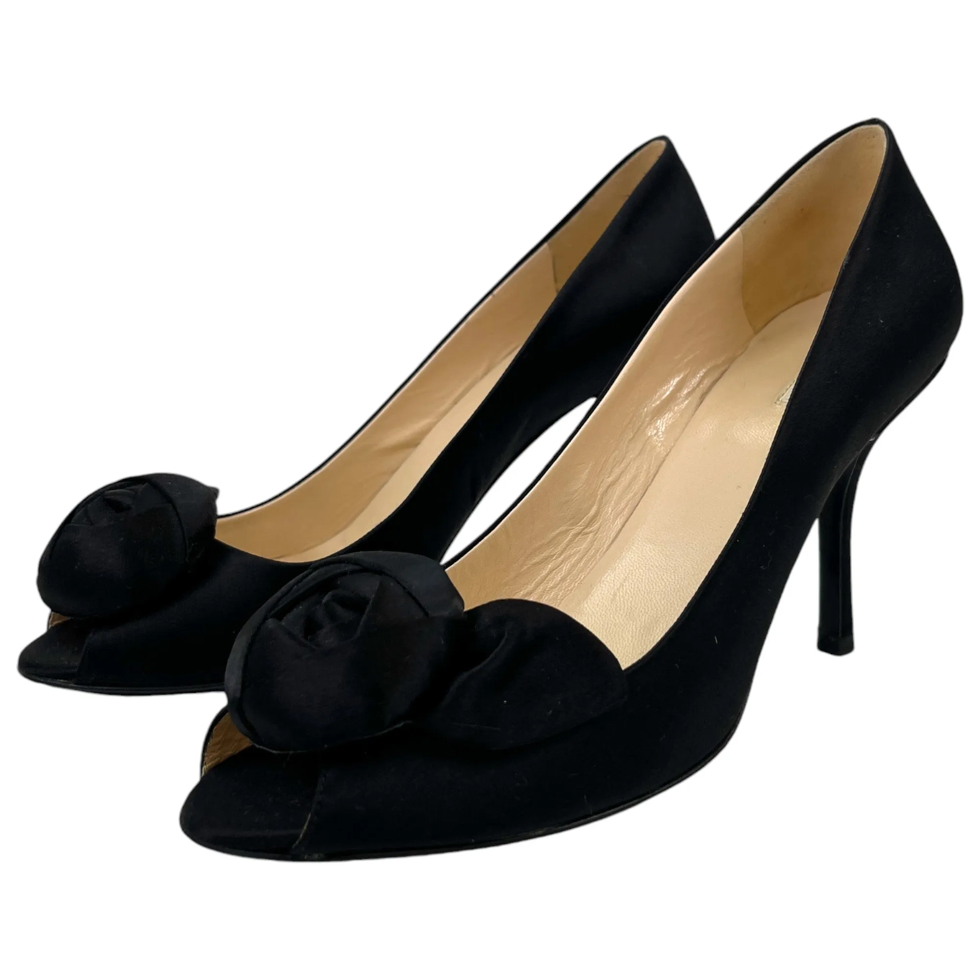 Women's Satin Peep Toe Heels Black Size EU 39 / UK 6