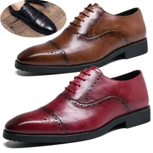 Yeknu New Hot Business Dress Casual Shoes For Men Oxford Brogue Lace up Soft Genuine Leather Fashion Comfortable Shoes 8651-1